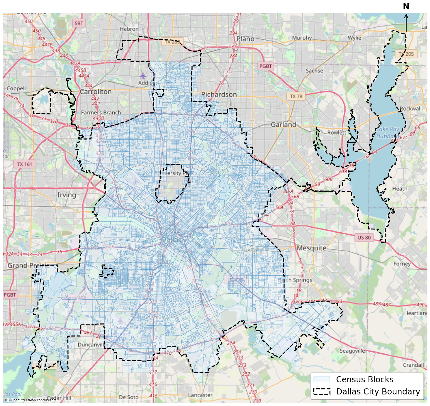 Geographic distribution of census blocks in this study